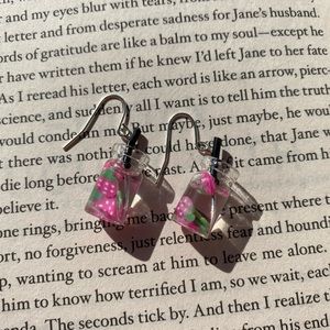 Pink Strawberry Boba Silver Hook Dangle Earrings